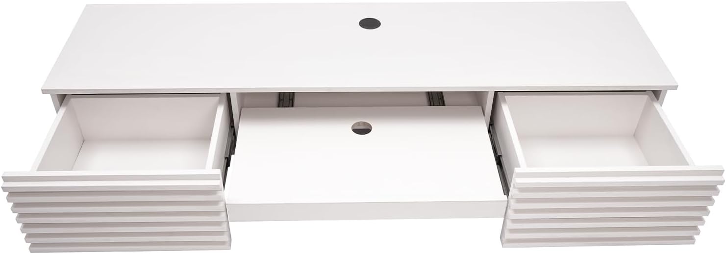 Wall Mounted Desk, Floating Work Table, Small Spaces Hanging Workbench with Pull-out 2 Drawers, Mount Computer Laptop Desks, Wall-mounted Corner Book Shelf for Bedroom Student Dormitories (White)