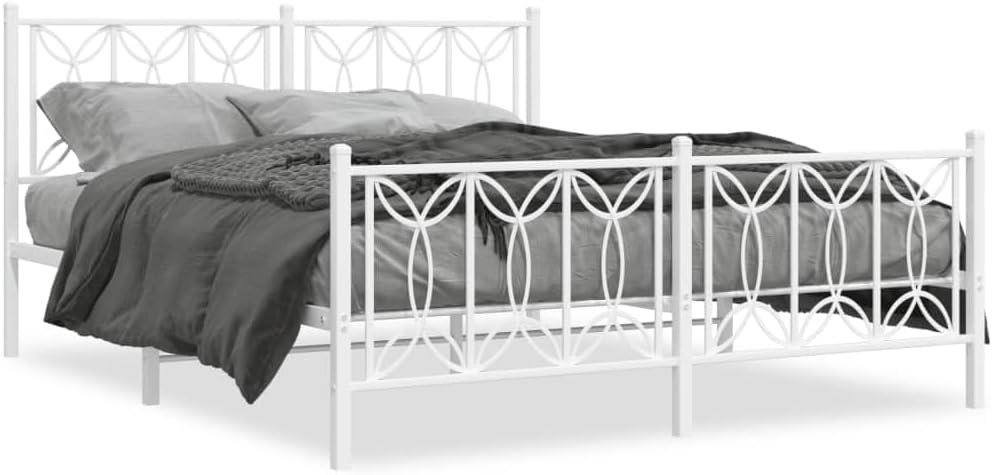 Queen Size Metal Platform Bed Frame with Footboard Steel Bedframe White 59.1'x78.7' Heavy Duty Bed Base Underbed Storage Space for Bedroom Guest Room