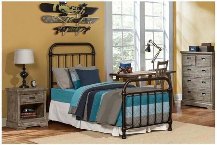 Hillsdale Kirkland Twin Metal Spindle Panel Bed in Dark Bronze