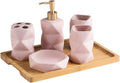 Vanity Bathroom Decor, 6 Pieces Bathroom Accessories Set Matte Ceramic Diamond Pattern Bath Ensemble Bath Set Nordic Style Housewarming Gift(Pink)