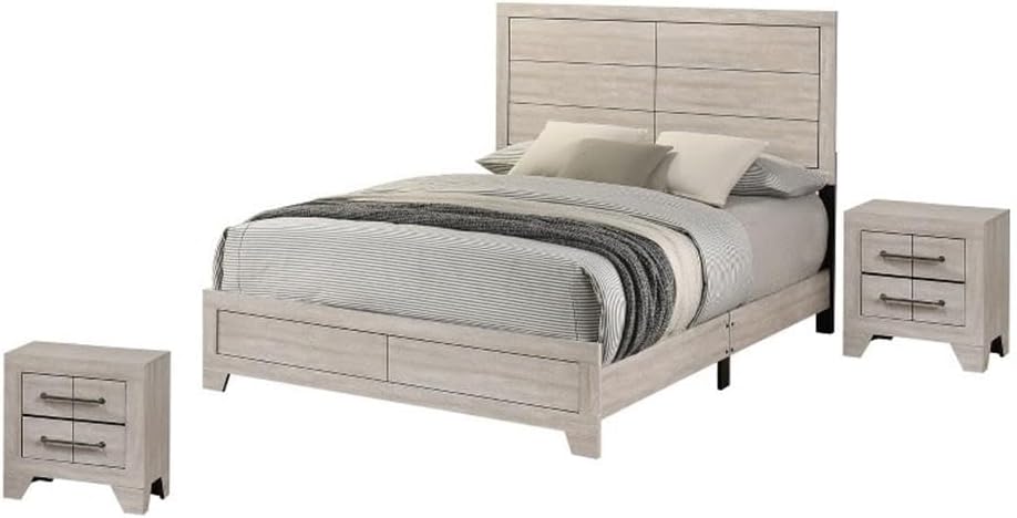 Best Quality Furniture 3 Piece Bedroom Set in Rustic Gray Oak Wood in King