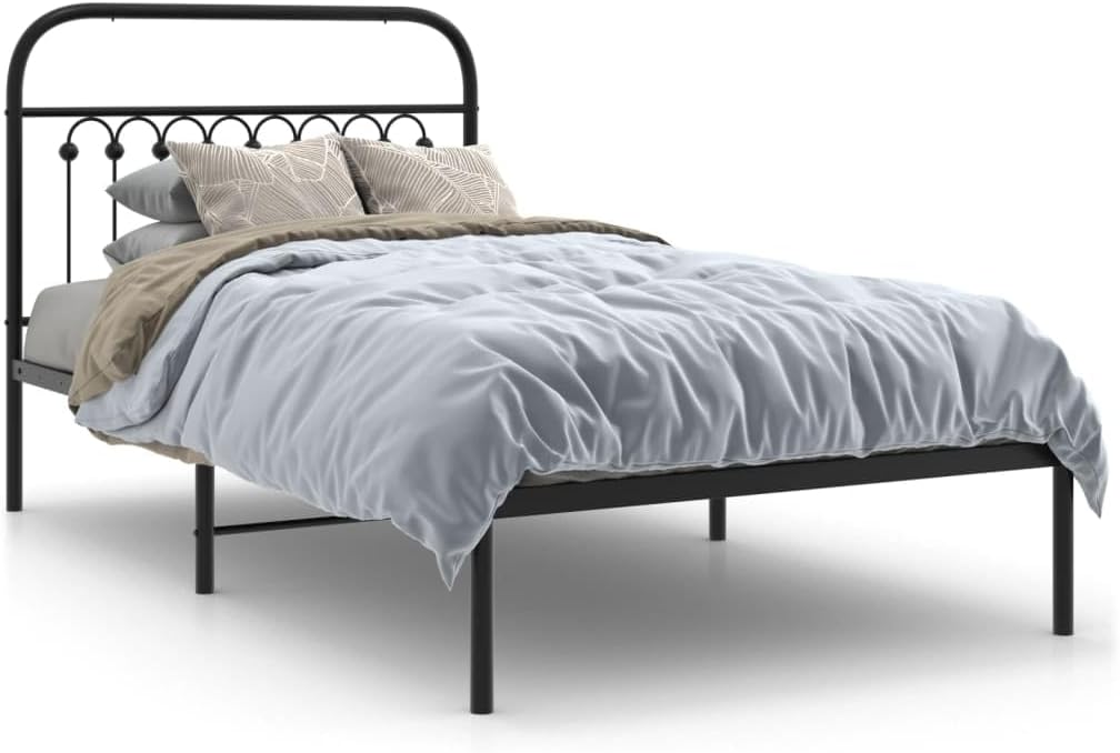 Twin Metal Bed Frame with Headboard Black 39.4'x78.7' Steel Platform Bed Frame with Underbed Storage Space Sturdy Bedframe for Bedroom Guest Room