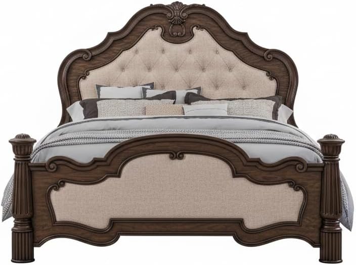 First of a Kind Nicole Traditional 4 Piece King Bedroom Set with Upholstered Tufted Headboard Elegant Classic Design Coordinated Furniture Collection