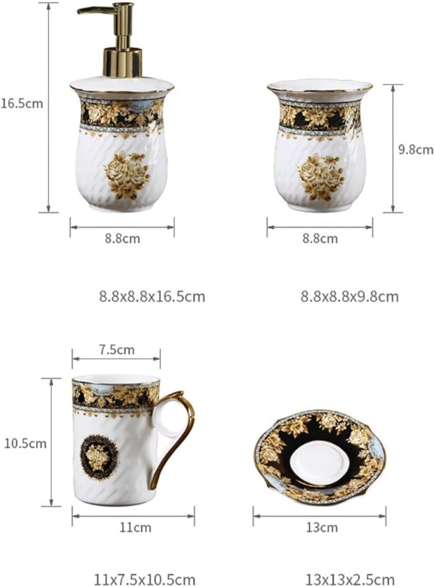 Vanity Bathroom Decor, Light Luxury Bathroom Accessories Set 5 Pieces Ceramics Bath Accessory European Retro Style Bath Set Housewarming Gift(A)