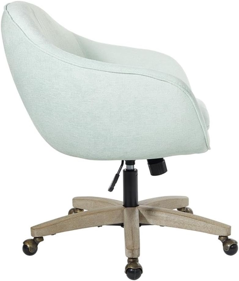 Pemberly Row Mint Blue Fabric Office Chair, 25.88' W x 27.13' D x 35.88' H, Rustic Gray Brush Wood Base, Plush Comfortable Seat, Sophisticated Design, Adjustable Height, Modern Home Office Seating