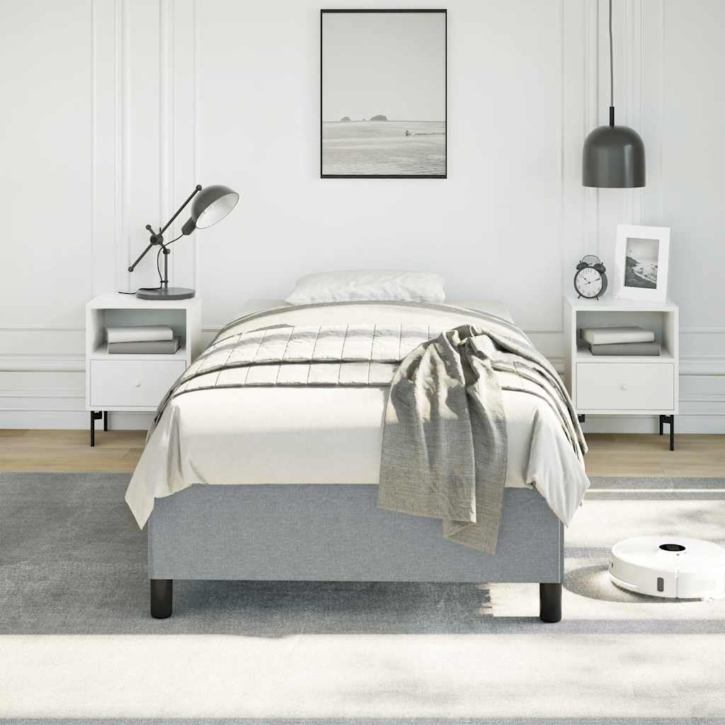 Light Gray Polyester Twin XL Bed Frame with Plywood and Engineered Wood Construction, Modern Breathable Fabric Design for Sturdy Support and Easy Assembly, Versatile Sleeping