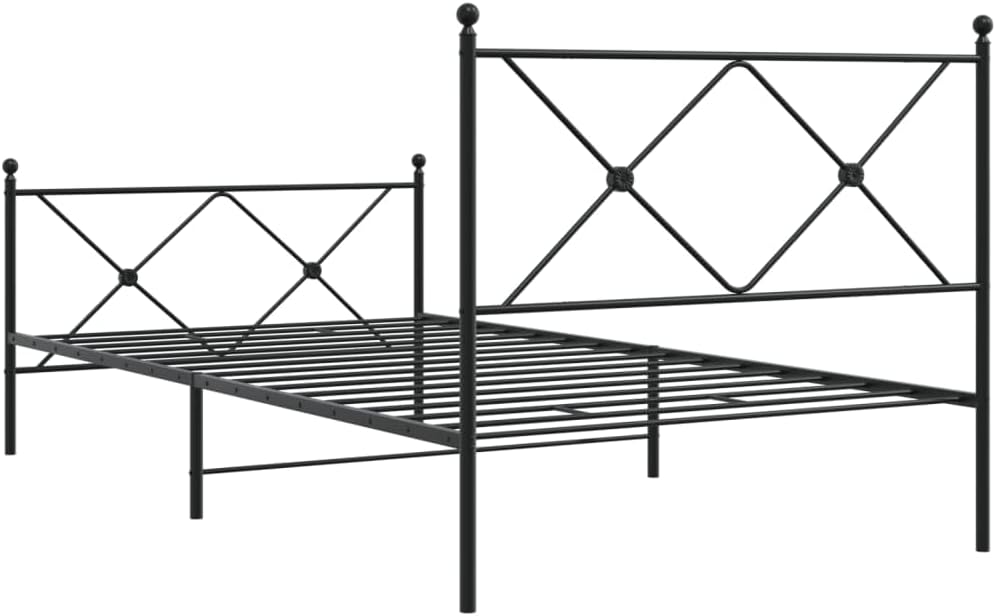 Black Steel Twin Bed Frame Rectangular with Footboard, Sturdy Metal Frame for Bedroom, Modern Design and Storage Space Under Bed, Easy Assembly with Tools Included, Durable