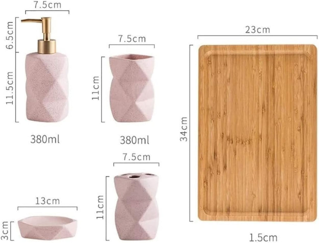 Vanity Bathroom Decor, 6 Pieces Bathroom Accessories Set Matte Ceramic Diamond Pattern Bath Ensemble Bath Set Nordic Style Housewarming Gift(Blue)