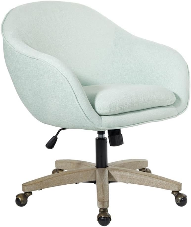 Pemberly Row Mint Blue Fabric Office Chair, 25.88' W x 27.13' D x 35.88' H, Rustic Gray Brush Wood Base, Plush Comfortable Seat, Sophisticated Design, Adjustable Height, Modern Home Office Seating