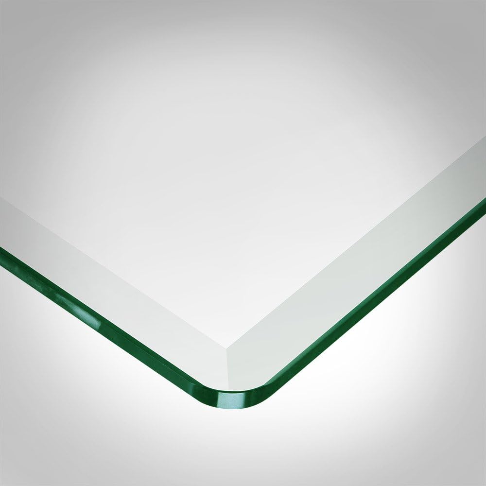Dulles Glass 40 inch Square Glass Table Top - Tempered - 1/2' Thick Glass Surface, Safe Beveled Edge, Radius Corners, Multipurpose for Dining Table, Patio, Coffee and End Table