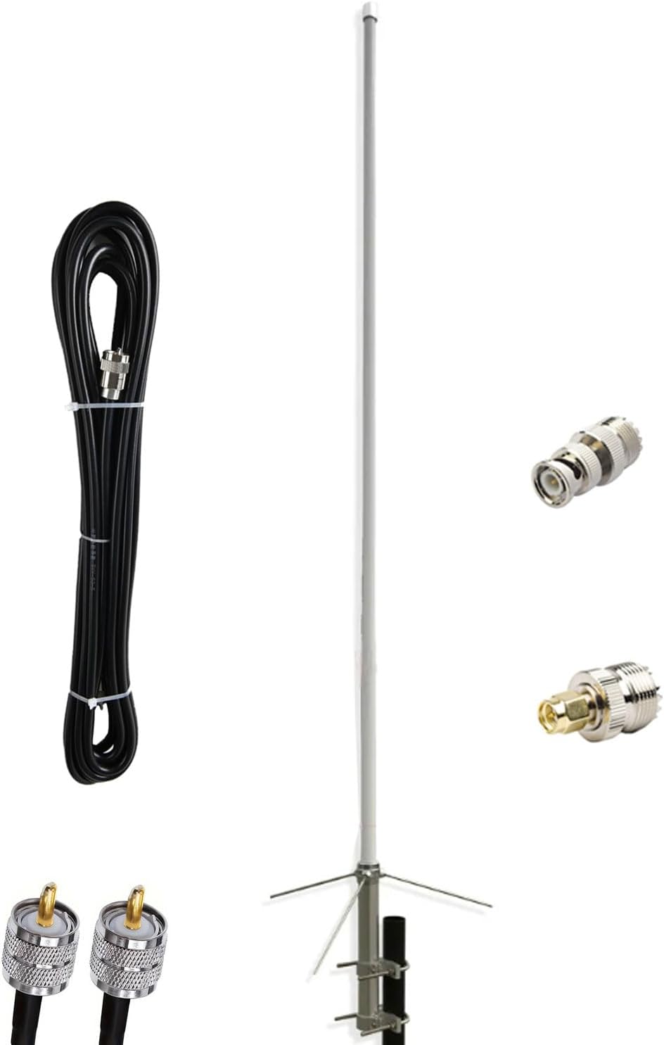 Dual Band VHF UHF 2m 70cm Base Antenna for Mobile Ham Radio Repeater Base Station, 144/440 MHz, 10meter svy50-5 Cable/ 200Watt/ BNC/SMA/UHF/ So239, 5.6 FT