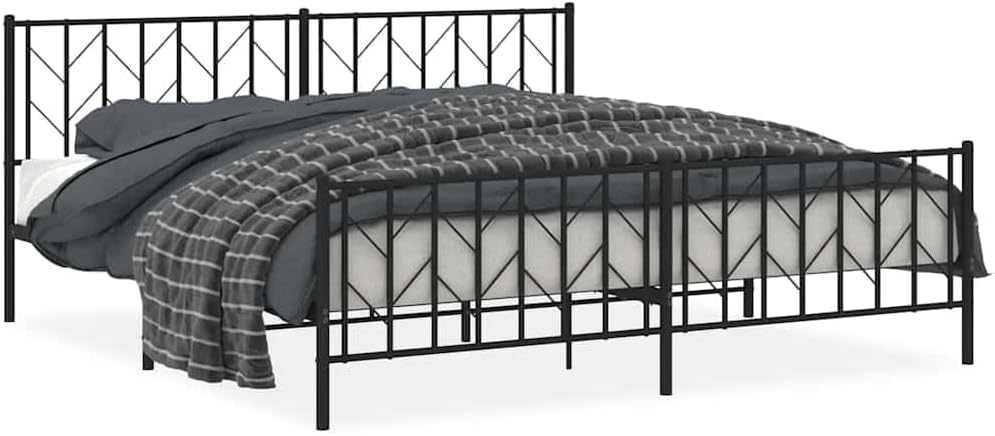 Metal Bed Frame Queen Size Black 76'x79.9' Steel Platform Bedframe with Footboard Underbed Storage Space Sturdy Durable for Bedroom Guest Room