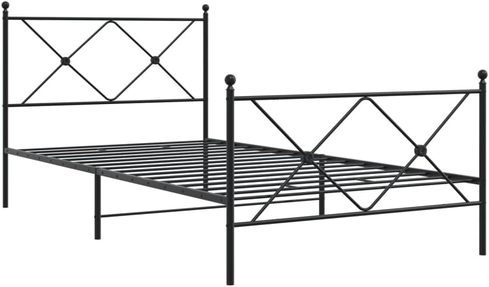 Black Steel Twin Bed Frame Rectangular Single Metal Bed with Footboard, Sturdy Support and Underbed Storage Space for Bedroom Organization, Modern Sleek Design Easy Assembly