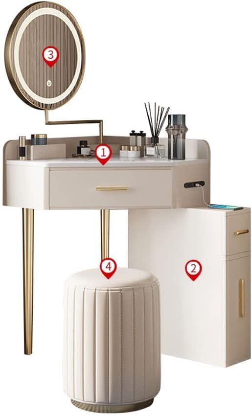 Vanity Benches Vanity Table Set with 3 Color Touch Screen Dimming Mirror,Makeup Dressing Table with 3 Drawers and Cushioned Stool,Dresser Desk (Color : A)