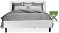 East West Furniture NL19K-1HA12 2 Piece Bedroom Set - King Size Button Tufted Bed - Linen white Velvet Fabric Upholstered Headboard and a Clover Green Finish Nightstand