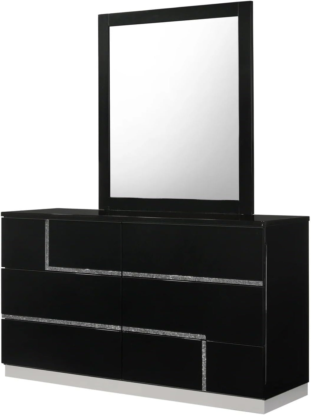 Contemporary Black Lacquer 5pc Bedroom Set - California King Size | Chrome Finish Base, High Gloss Finish Wood Bed Set
