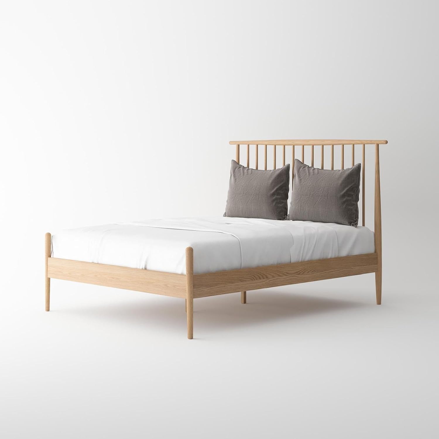 Crafters and Weavers Isabella Mid Century Solid White Oak Bedroom Set (King Bed + 2 Nightstands)