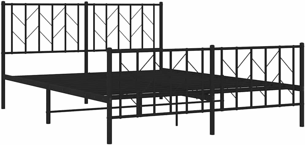 Metal Bed Frame with Footboard Queen Size Platform Bed Steel Construction Black 59.1'x78.7' Underbed Storage Space Sturdy Bedframe for Bedroom Furniture