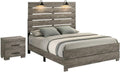 Modern 2-Piece Eastern King Bedroom Set with LED Reading Lamps and USB Nightstand – Panel Bed Frame and Nightstand in Antique Gray Laminate Finish