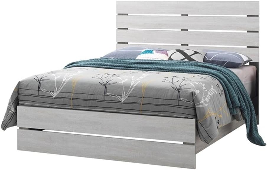 Pemberly Row 4-Piece Eastern King Panel Wood Bedroom Set, Coastal White Finish, Includes Bed, Nightstand, Dresser, Mirror, Rustic Plank Style, Brushed Nickel Hardware, Solid Bedroom Furniture