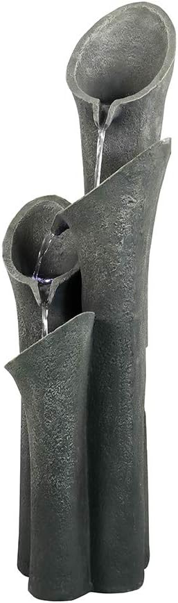 Chilscreamni Waterfall Garden Fountain w/LED Lights - 33 1/2' H Curved Cascading Indoor Outdoor Water Fountain with Built-in Quiet Pump&LED Lights, Perfect Garden Water Feature, Patio Fountain