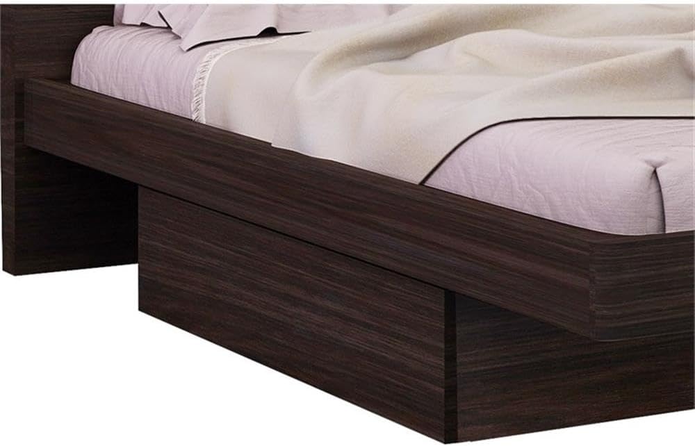 Pemberly Row 4-Piece California King Bedroom Set, High Gloss Brown Wenge Wood, Includes Bed, Dresser, Nightstand, Mirror, Circular Inlet Design, Modern Elegance for Master Bedroom Decor