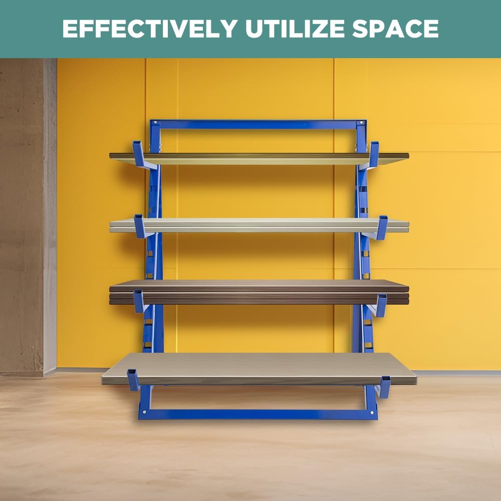 Yeeoy 4 Tier Steel Horizontal Storage Rack, Heavy Duty Lumber Storage Rack, Adjustable Pipe Rack, Utility Cantilever Rack for Garage Workshop Shed, 2000lbs Load Capacity