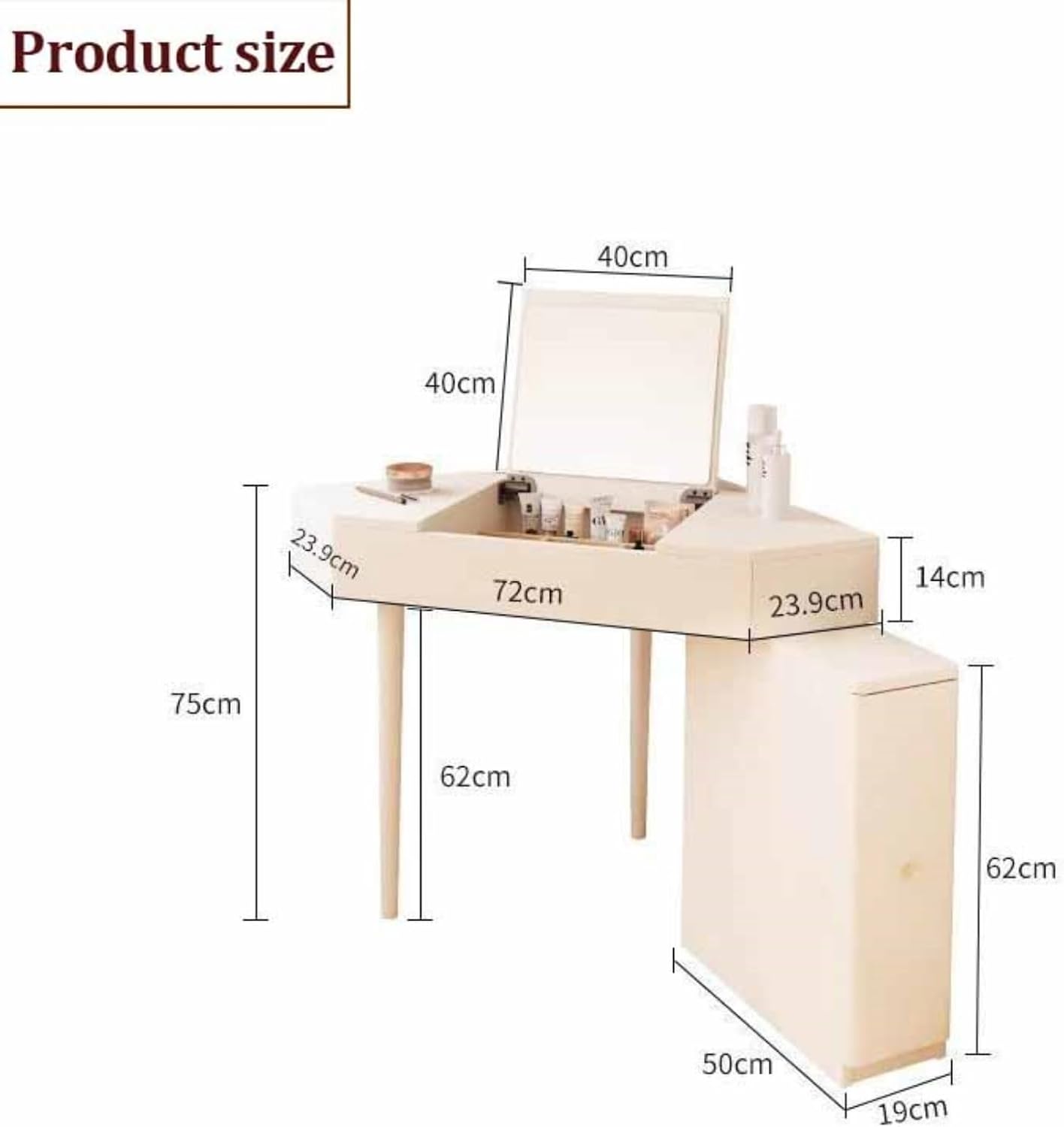 Corner Vanity Desk, Modern Dressing Table with Flip Top Mirror, Compact Vanity with Drawers, Natural Oak Makeup Table for Checkroom Apartment Bedroom Makeup Room(White)