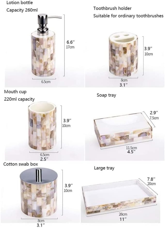 Vanity Bathroom Decor, European Bathroom Accessories Set Shell Resin Bath Supplies Soap Dispenser Toothbrush Cup Holder Housewarming Gift(7pcs)