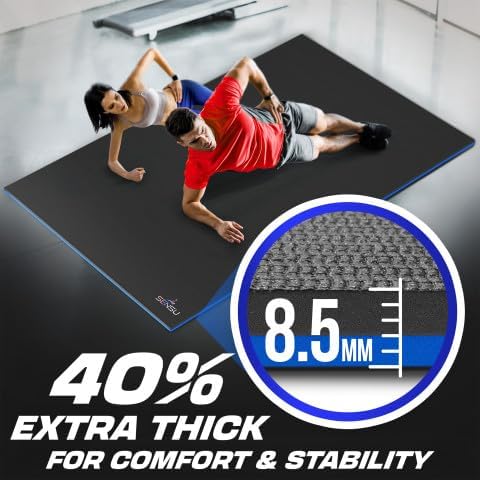 Sensu Large Exercise Mat – Extra Thick Non-Slip Workout Mat for Home Gym, Durable Shoe-Friendly Fitness Mat for Strength Training, Stretching, Cardio, and Balance Workouts (Multiple Sizes)
