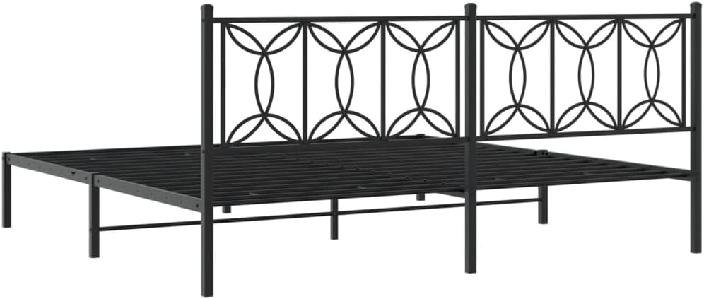 Metal Bed Frame with Headboard Black King Size 76'x79.9' Heavy Duty Steel Platform Bed Frame Sturdy Bedframe Underbed Storage Space for Bedroom Furniture