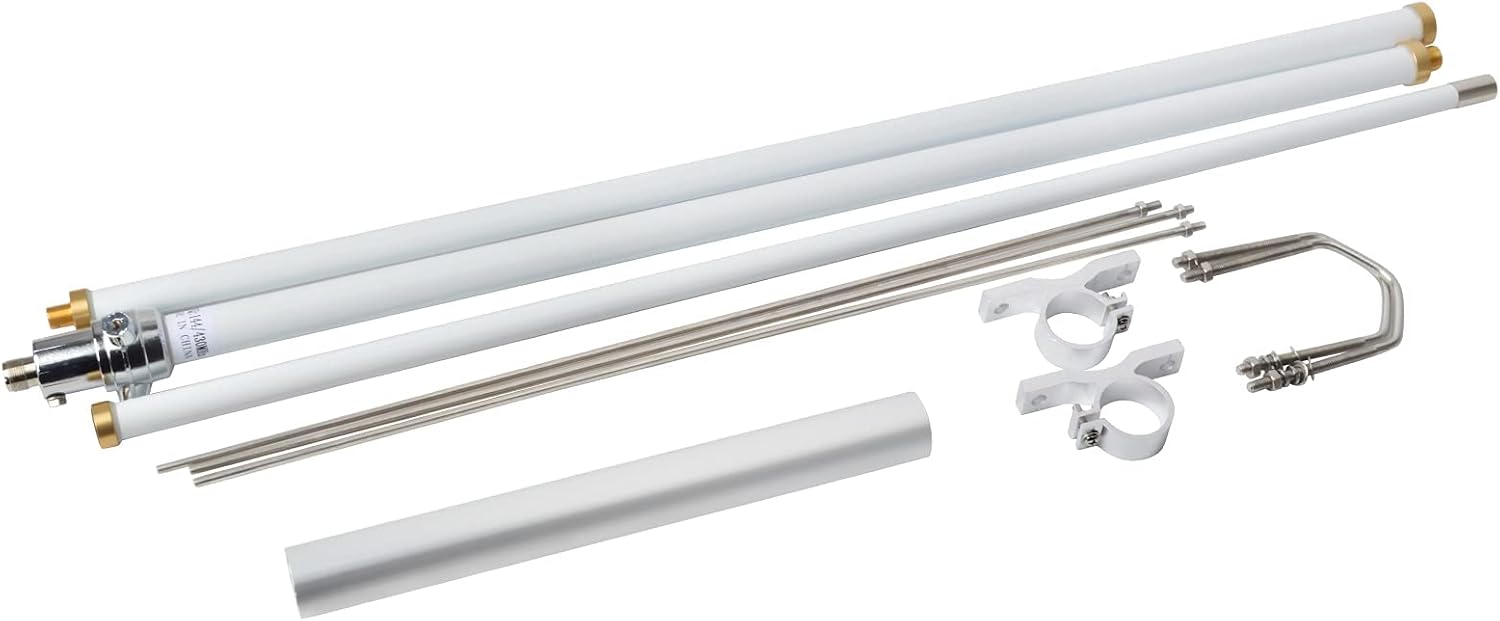 Fiberglass Dual Band Antenna, Outdoor 2Meter 70CM Base Antenna, 5.5/8.5dBi UHF-Female (SO239) Roof Antenna with Bracket Mount for Kenwood Yaesu Motorola Mobile Transcevier