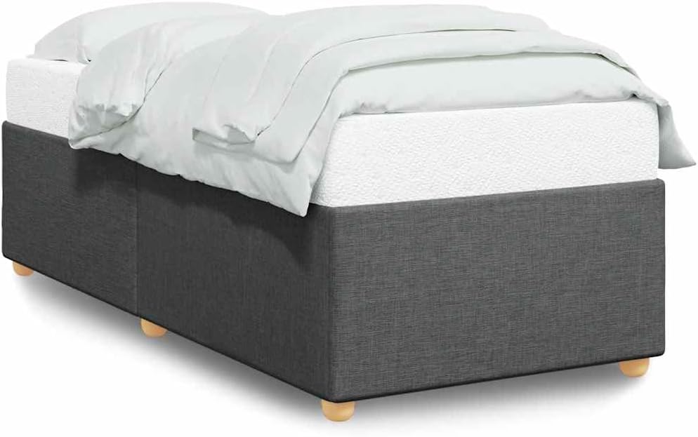 Twin XL Bed Frame Dark Grey 100% Polyester Plywood Engineered Wood Modern Upholstered Platform with Built-in Slats for Mattress Support Durable Breathable Fabric Easy Assembly