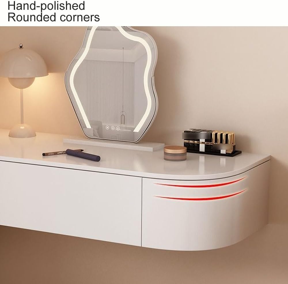 Wall Mounted Makeup Vanity, Floating Vanity Makeup Table, Space-Saving Corner Vanity Desk, Floating Dressing Table, Floating Corner Desk for Bedroom