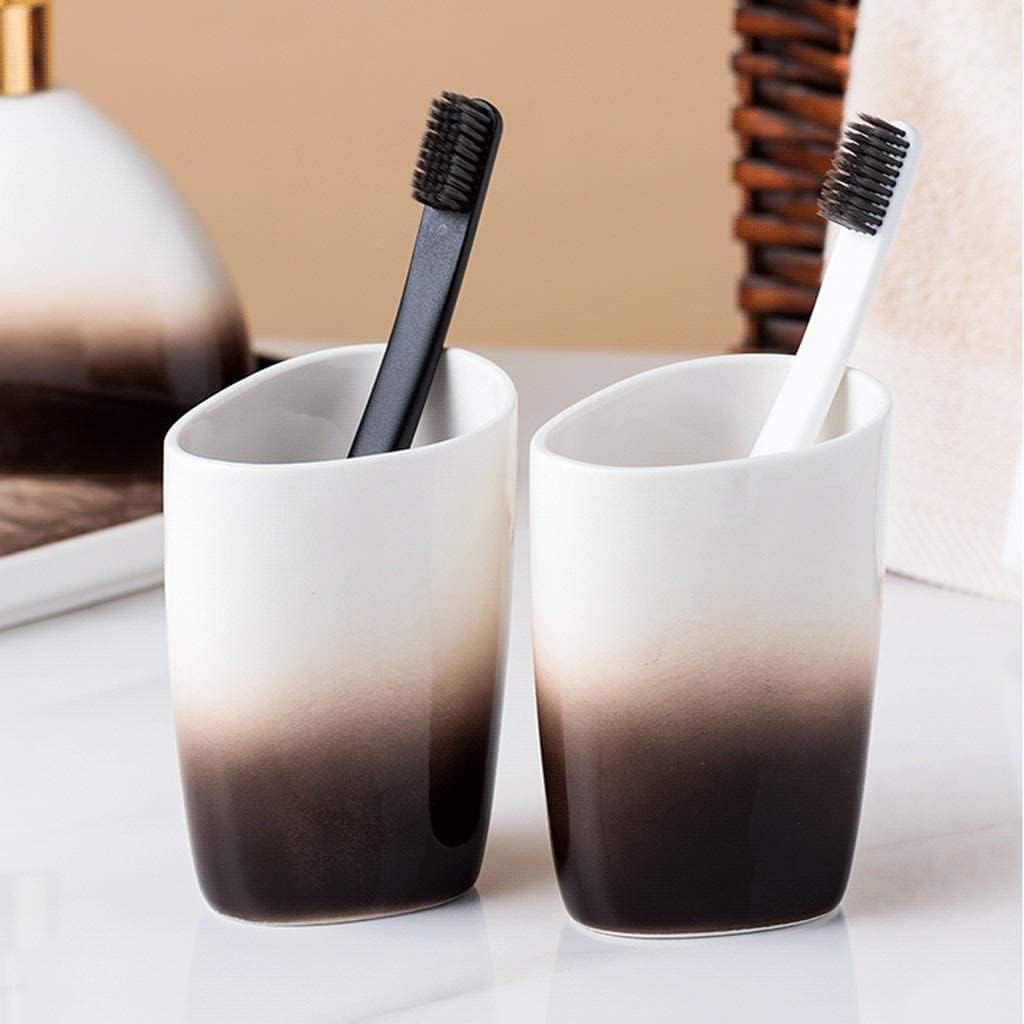 Vanity Bathroom Decor, Bathroom Accessory Set Ceramic Bathroom Accessories Set 450ml/15.2oz Soap Dispenser Gradient Brown Bathroom Set Housewarming Gift(5 Piece Set)