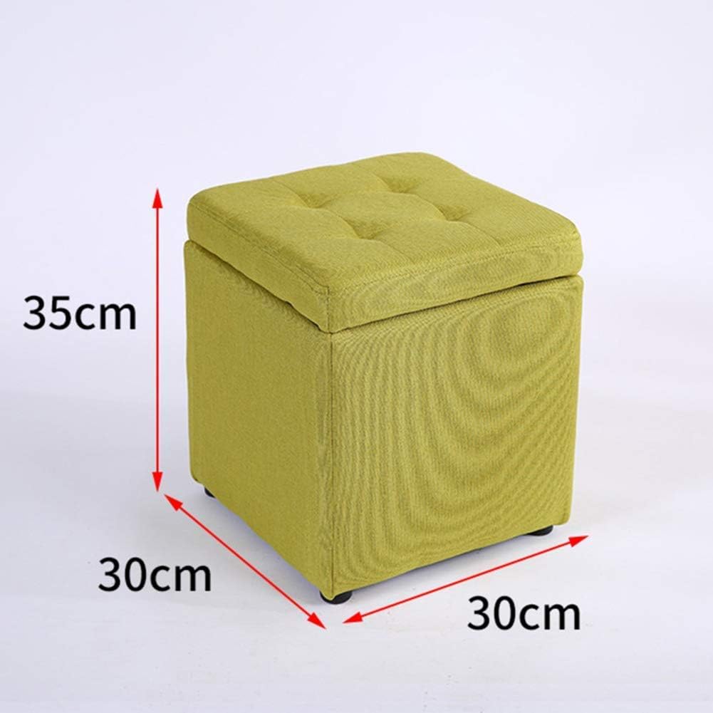 BTZHY Vanity Chair,Linen Upholstered Storage Bench Footrest Stool,Cube Organizer Box Pouffe Footstool Wood Feet Puff Seat-Green 30x30x35cm