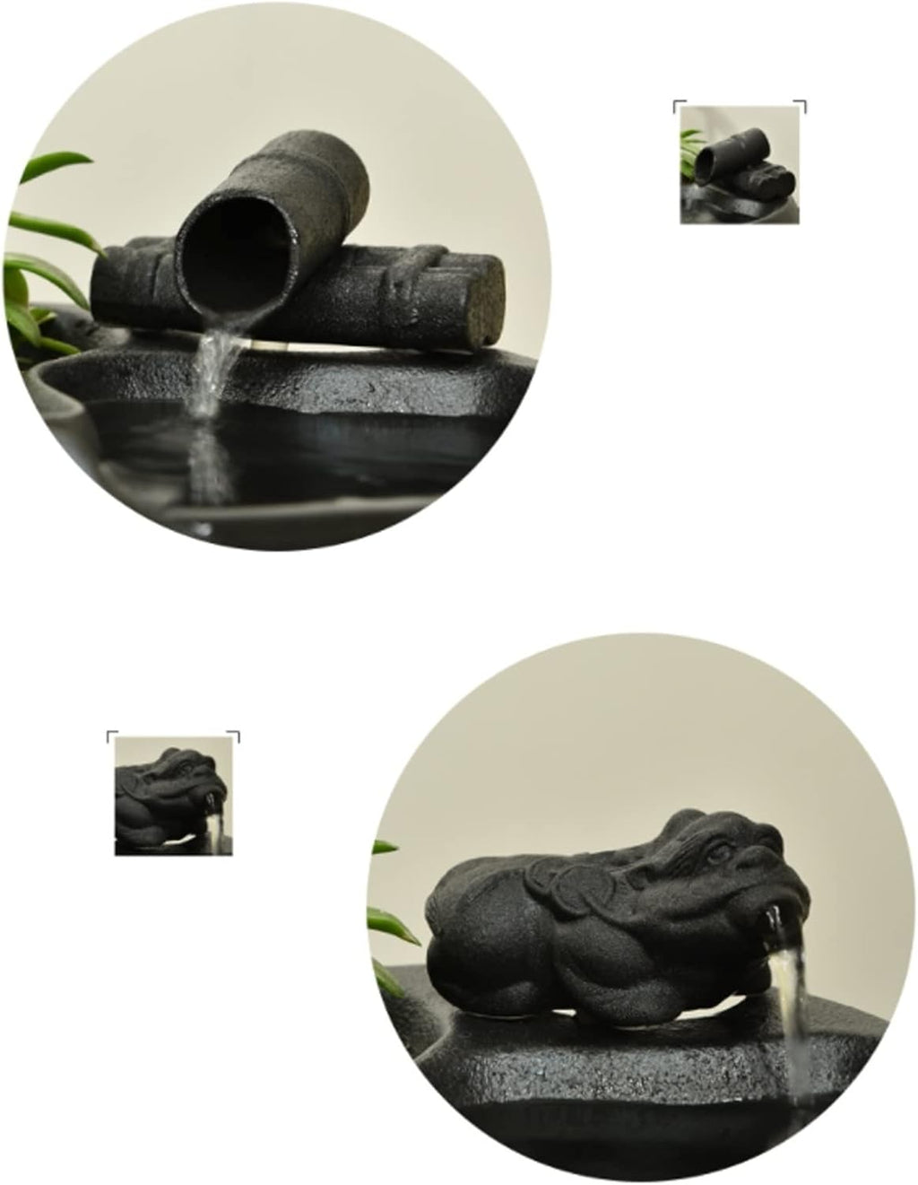 Small Fountain Indoor Ceramic Tabletop Fountain for Indoor and Outdoor Office Patio Black Ceramic Fountain with Pump and Wooden Base Tabletop Fountains(Color:A)