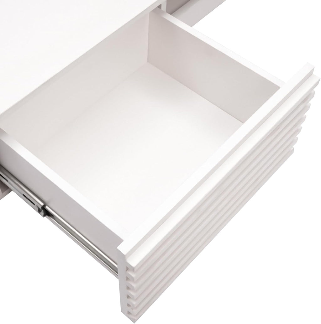 Wall Mounted Desk, Floating Work Table, Small Spaces Hanging Workbench with Pull-out 2 Drawers, Mount Computer Laptop Desks, Wall-mounted Corner Book Shelf for Bedroom Student Dormitories (White)
