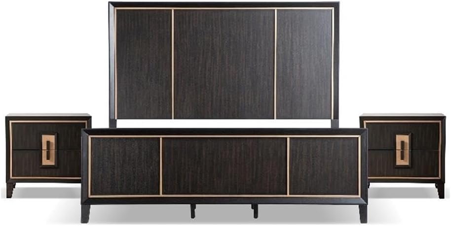 Furniture of America Samuel Modern Solid Wood 3-Piece Bedroom Collection Bed Frame and 2-Drawer Nightstands Set of 2, Box Spring Required, Espresso, King