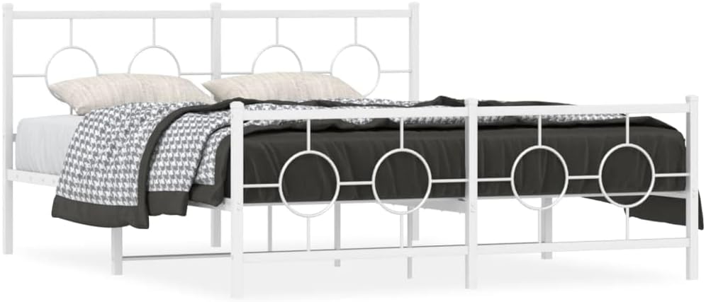 Metal Bed Frame Queen Size White Platform Bed Frame with Footboard and Underbed Storage Space 59.1'x78.7' Sturdy Steel Construction for Bedroom Furniture