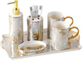 Vanity Bathroom Decor, 6 Piece Bathroom Accessory Set, Includes Soap Dispenser Pump Toothbrush Holder Soap Dish Tray for Home Housewarming Gift(A)