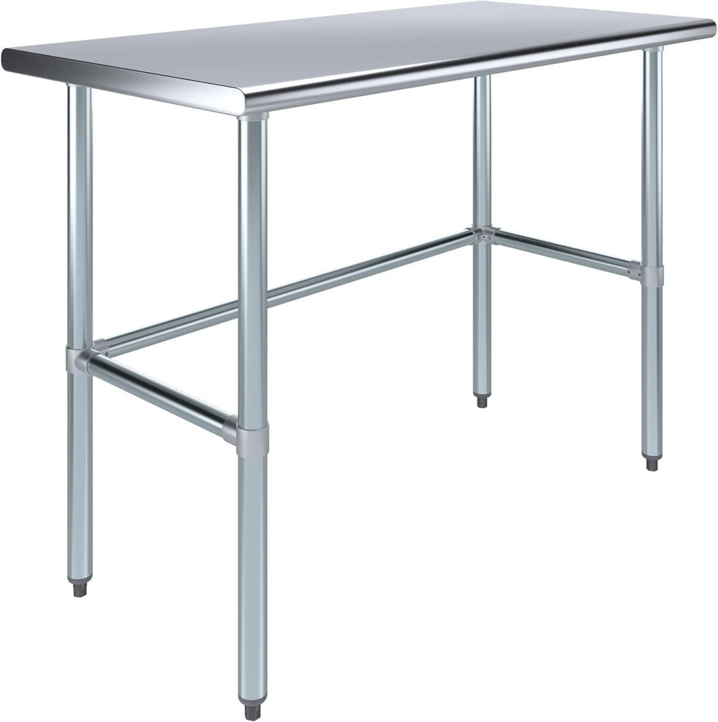 Commercial Open Base Stainless Steel Work Table – 48' x 24' | Heavy-Duty Prep Table with Galvanized Frame | NSF Certified | Restaurant & Utility Use