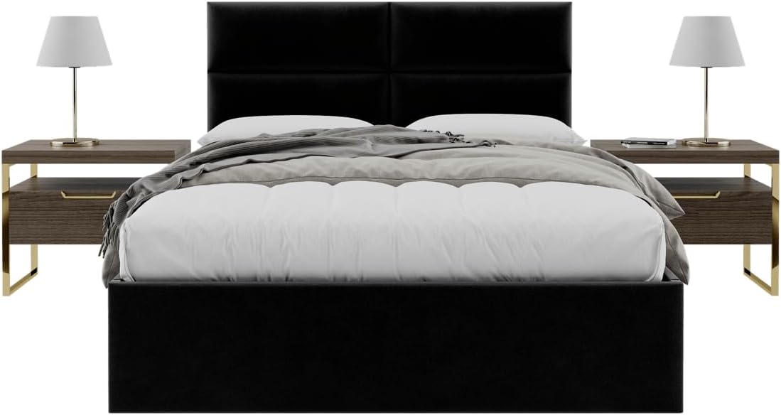 Vänt Upholstered Wall Panels - Queen/Full Size Wall Mounted Velvet Headboards - Velvet Black - Set of 4 Panels (Each Individual Panel 30'x11.5')