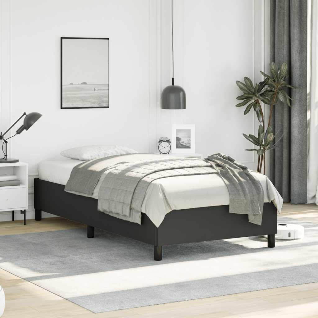 Twin XL Faux Leather Bed Frame Black Engineered Wood Plywood Modern Design Sturdy Support Space Saving Easy Assembly Low Maintenance