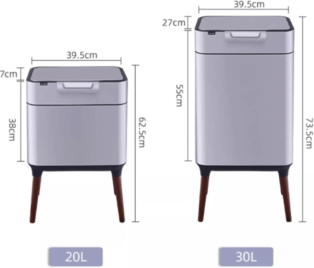 Stylish Stainless Steel Kitchen Trash Can with Large Capacity for Sorting Waste in Living Room or Office. Elegant Touchless Garbage Bin for Bathroom. 26L Silver.