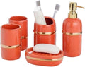 Vanity Bathroom Decor, Bathroom Accessory Sets Bathroom Set 5-Piece Ceramic Elegant and Stylish Design Wash Set Bathroom Gift Housewarming Gift(Orange)