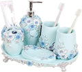 Vanity Bathroom Decor, Bathroom Accessories Set Resin Bathroom Set Toothbrush Holder Soap Dish Soap Dispenser Housewarming Gift(5 Pieces+Tray)