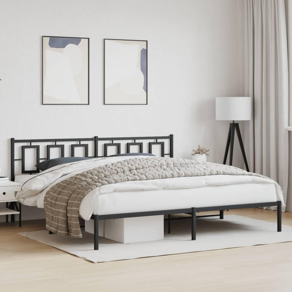 Metal Bed Frame Queen Size with Headboard Black 76'x79.9' Steel Platform Bed Frame Underbed Storage Space Sturdy Construction for Bedroom Guest Room Furniture