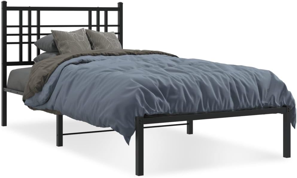 Black Steel Twin Bed Frame Rectangular Modern Platform with Storage for Bedroom