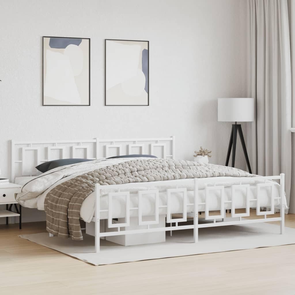 Metal Bed Frame with Footboard White King Size 76'x79.9' Sturdy Steel Platform Bed Frame with Underbed Storage Space for Bedroom Furniture